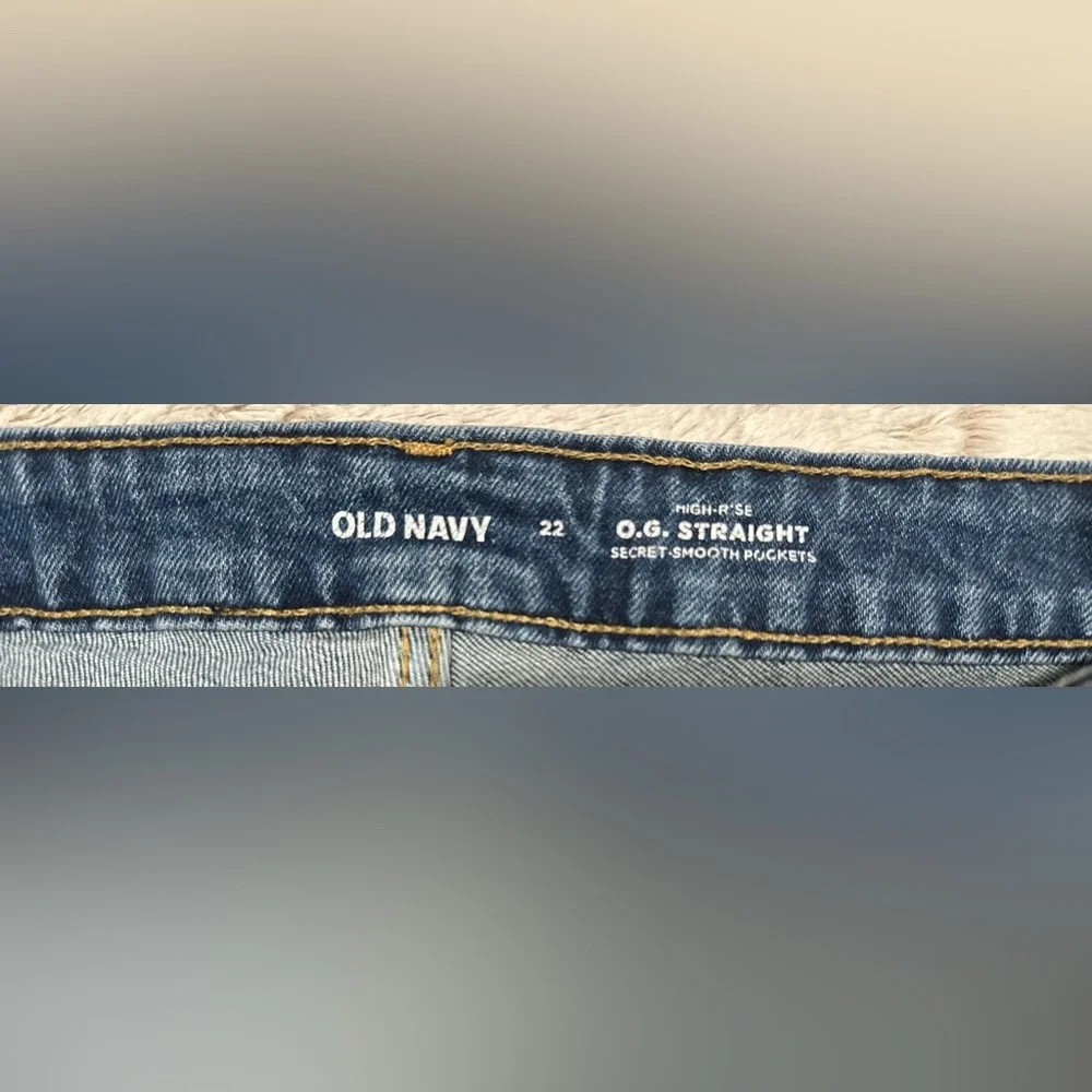 Old Navy Blue Hi-Rise O.G. Straight Cuffed Jean Shorts - Picture 7 of 9